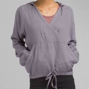 Prana Bowry Top Hemp and Tencel Hooded Shirt Women’s Light Grey Pullover Medium